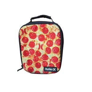 Hurley Pizza Print Insulated Lunch Bag Black Red Pepperoni Graphic Snack Tote